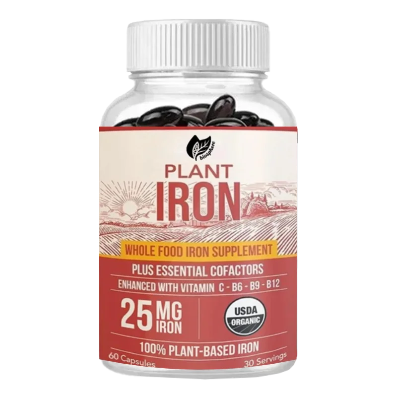 Organic Iron Supplement, Whole Food Minerals and Cofactors, 25mg Element, Healthy and Nutritious, 60 Capsules