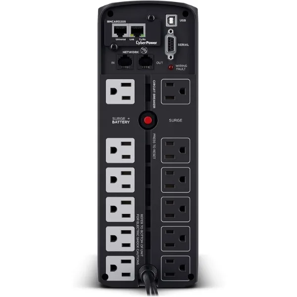 Imagem -03 - Sistema Ups Black Power Sine Cp1500pfclcd Pfc 1500va 1000w 12 Tomadas Avr Mini Torre Cyberpower