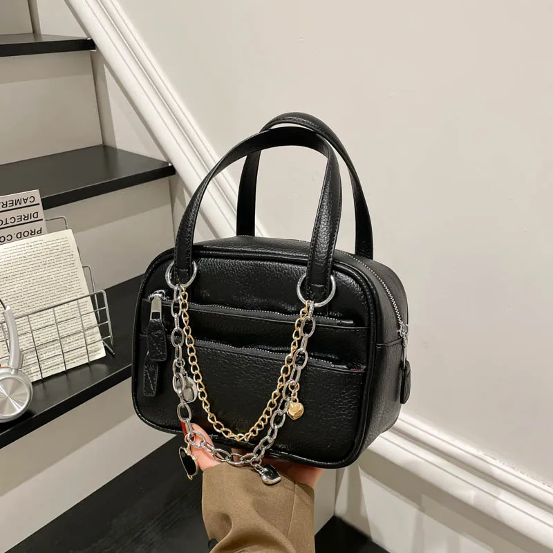 

High Quality Women PU Leather Handbag Fashion Ladies Solid Chain Shoulder Bag Casual Female Zipper Hand Messenger Bags for Women