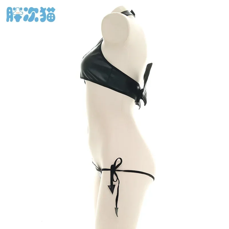 Cosxie-Disfraces de Cosplay del diablo japonés para mujer, camiseta sin mangas calada Sexy con alas, conjunto de Bikini de Anime Punk Lolita, venta al por mayor