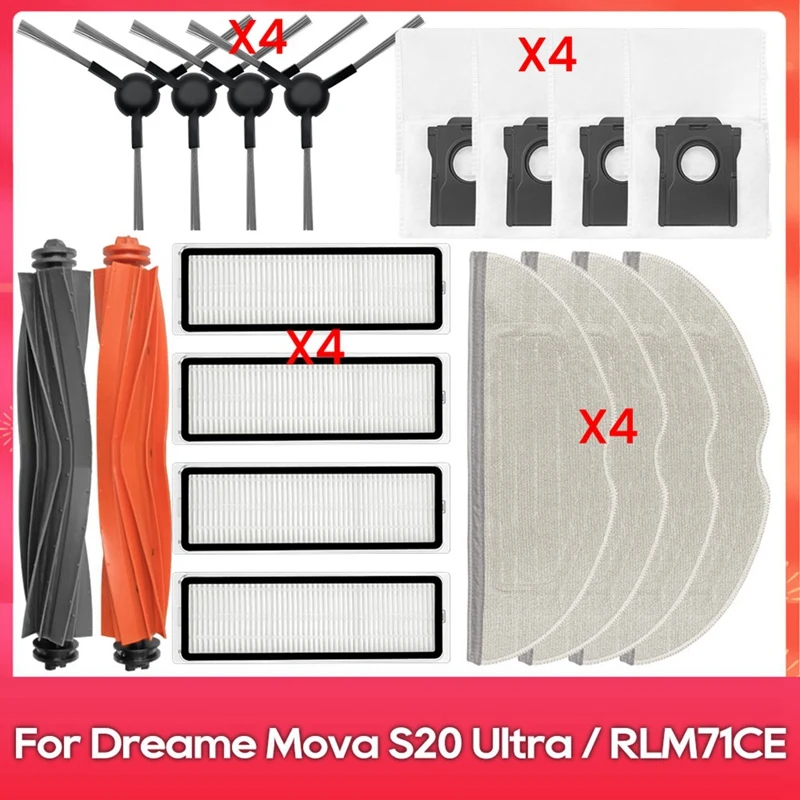 For Dreame Mova S20 Ultra / RLM71CE Spare Part Main Side Brush Filter Mop Pad Dust Bag Accessories Consumables