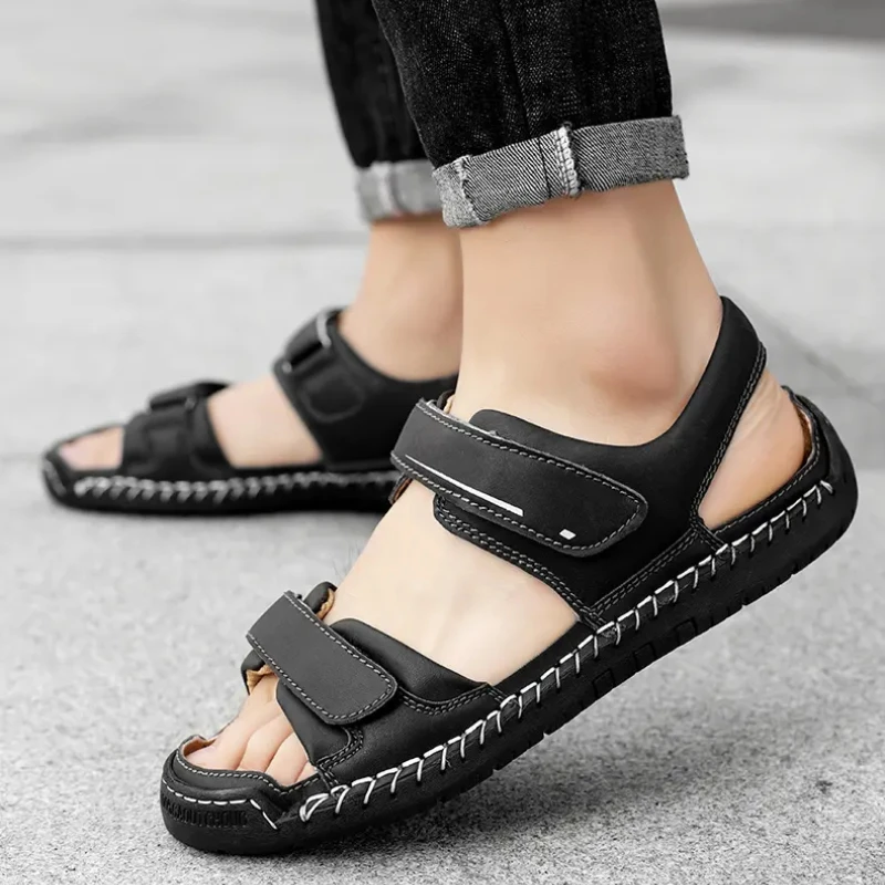 Men's Roman Casual Sandals Classic Plus Size Open Toe Non-slip Comfort Shoes Summer Solid Colour Slippers Sandales Homme