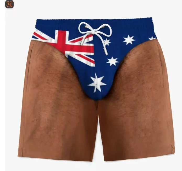 Male Y2K 2026 European and American Summer Personalized Shorts Fun Men's 3D Patriotic Print Loose Beach Trendy Casual Pants