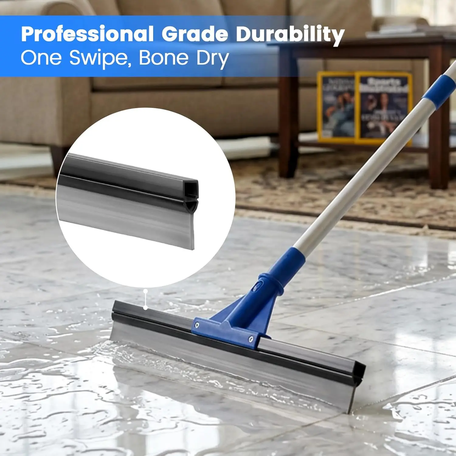 17.5" Heavy Duty Floor Squeegee for Concrete, Tile & Glass, with Adjustable Long Handle, Streak-Free Cleaning Tool