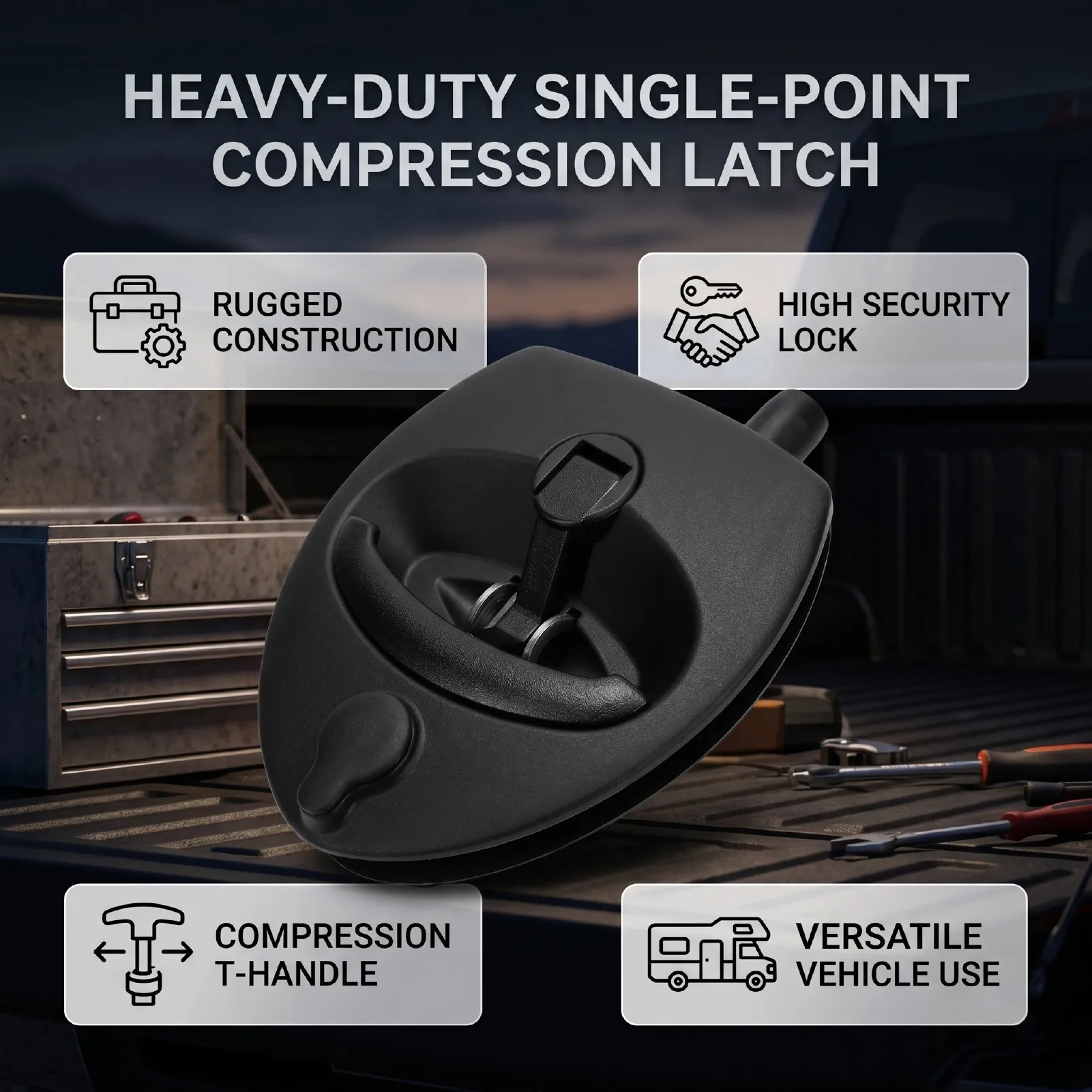 RV Single Point Compression Motorhome Zinc Alloy Whale Tail Type T Handle Truck Door Tool Box Lock For RV Tool Box Truck view 2