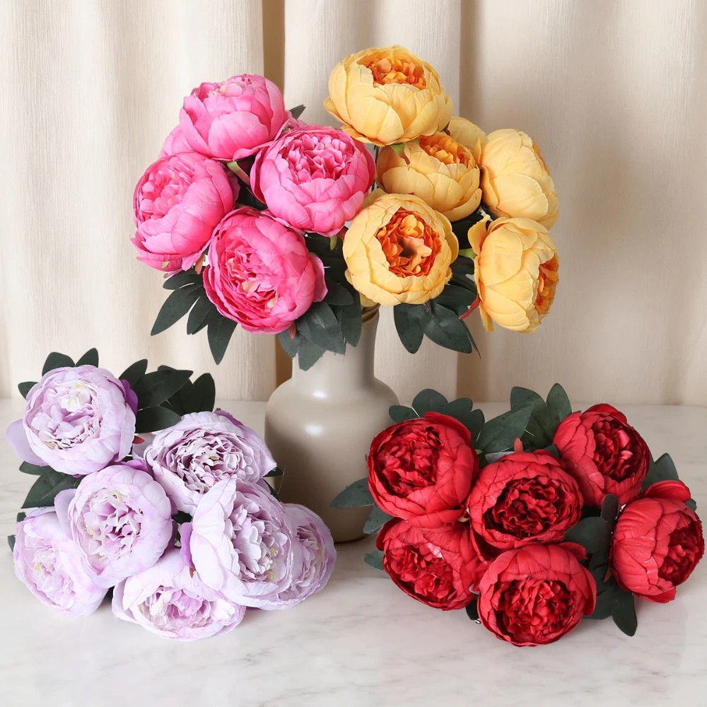 

1 Bunch 7Heads Artificial Peony Silk Flowers Bouquet Fake Flowers Arrangement Vintage For Valentine's Day Birthdays And Weddings