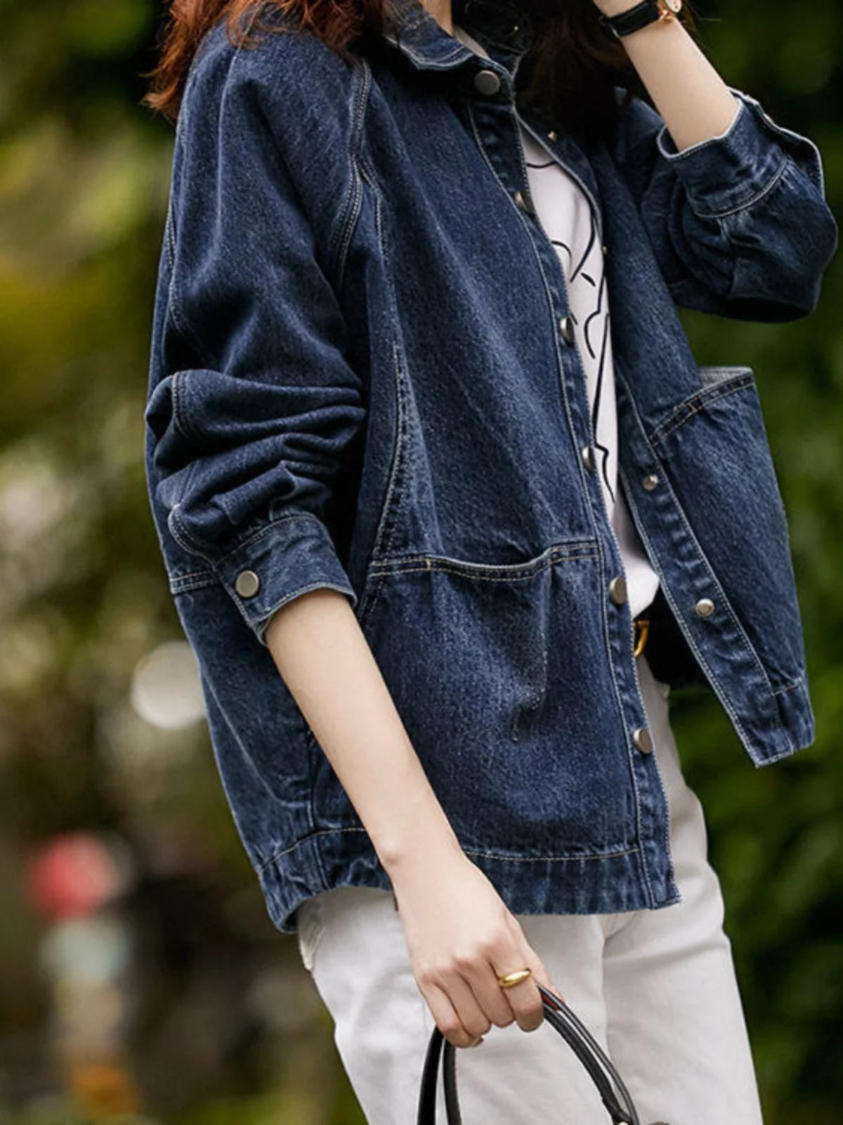 

Women's Denim Jaet Loose Faionable Oversize Cardigan Pure Color Commute Sle Collar Button Long Sve Regular Length