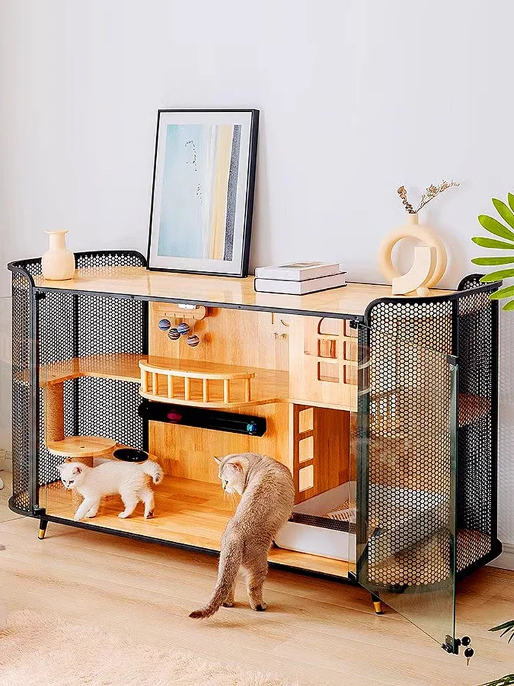 Luxury cat villa with toilet solid wood