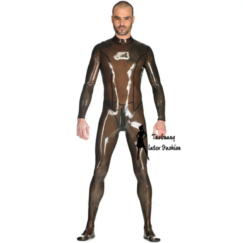 

Transparent Latex Rubber Catsuit Men Gummi Bodysuits with Back Crotch Zipper