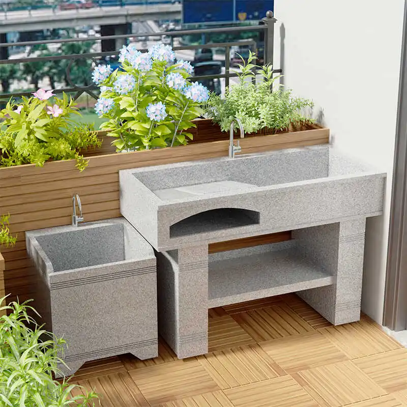 

Outdoor Courtyard Marble Laundry Pool Balcony Household Integrated Basin with Washboard Outdoor Garden Hand Sink