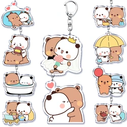 Bubu Dudu Keychains White and Grey Couple Bear Acrylic Keyring for Accessories Bag Pendant Key Chain Jewelry Fans Lovers Gifts