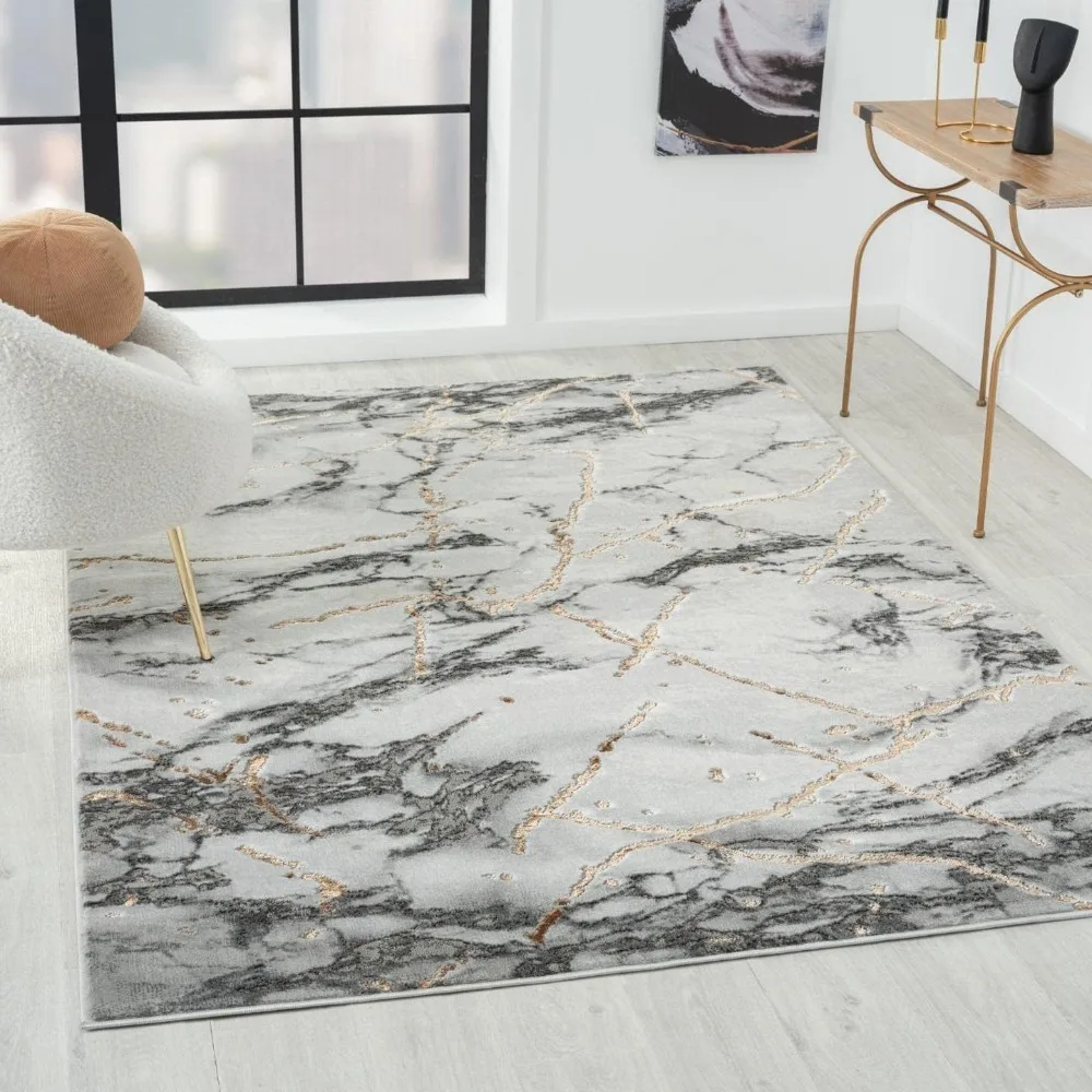 

Hot Sale - Ivory Gold 9x12 Marble Abstract Area Rug