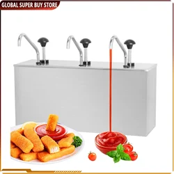 3 Bucket Sauce Dispenser Pump Squeeze Stainless Condiment Pump Station Dispenser for Ketchup Syrup Dressing BBQ Sauce