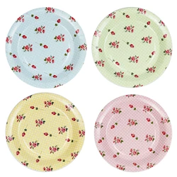 8Pcs Rose Flower Pattern 9 Inch Paper Plates Set for Valentine's Birthday Wedding Party Tableware Disposable Party Supplies