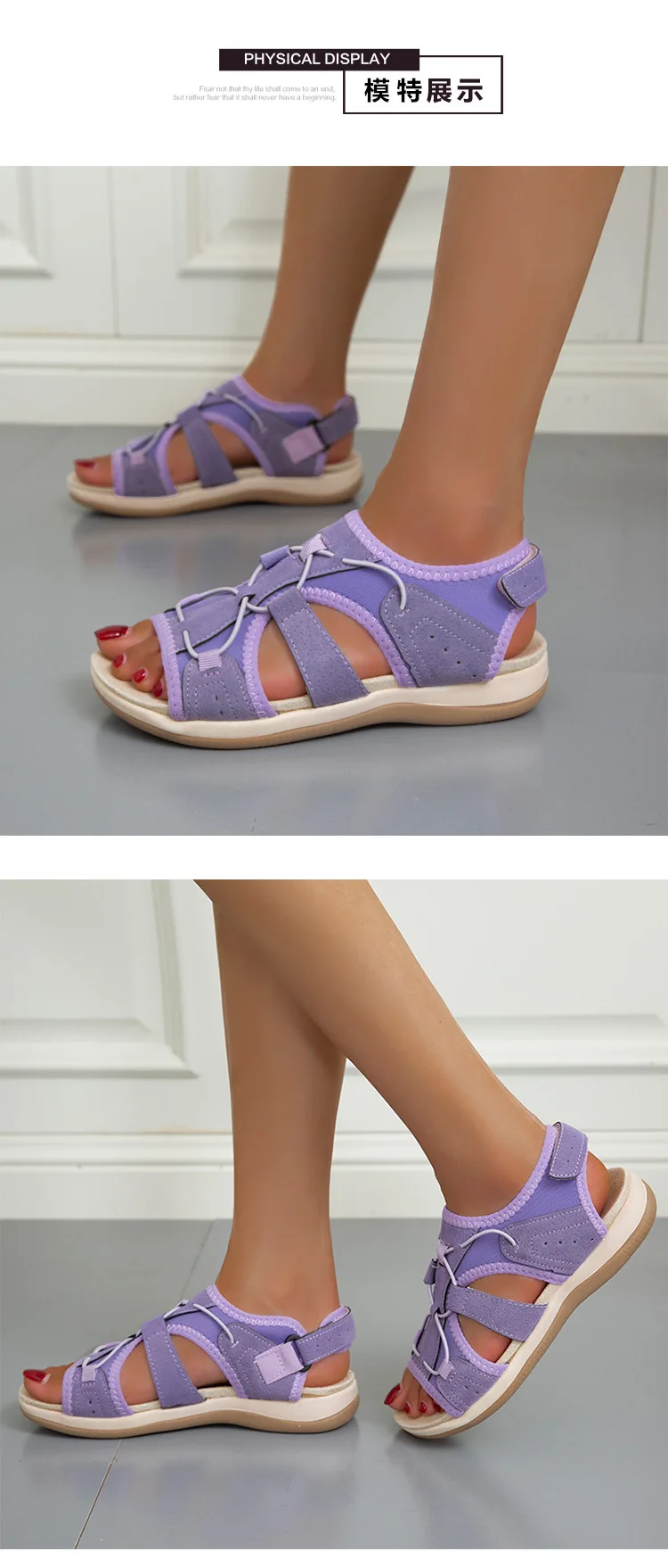 Damen Sandalen Sommer neue runde Kopf atmungsaktive lässige Sandalen große flache Strands andalen Frauen Zapatos de Mujer – Detail 9