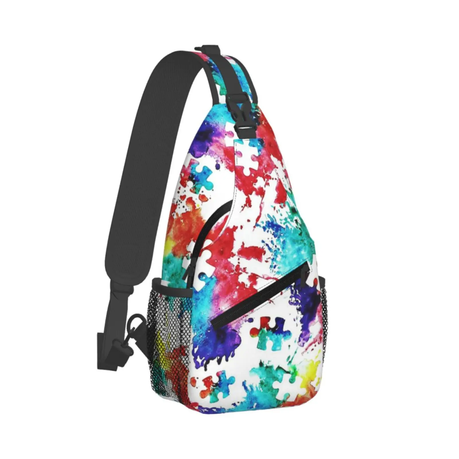 Autism Awareness Jigsaw Puzzle Sling Backpack Chest Bag Waterproof Crossbody Travel Hiking Daypack for Women Men Shoulder Bag