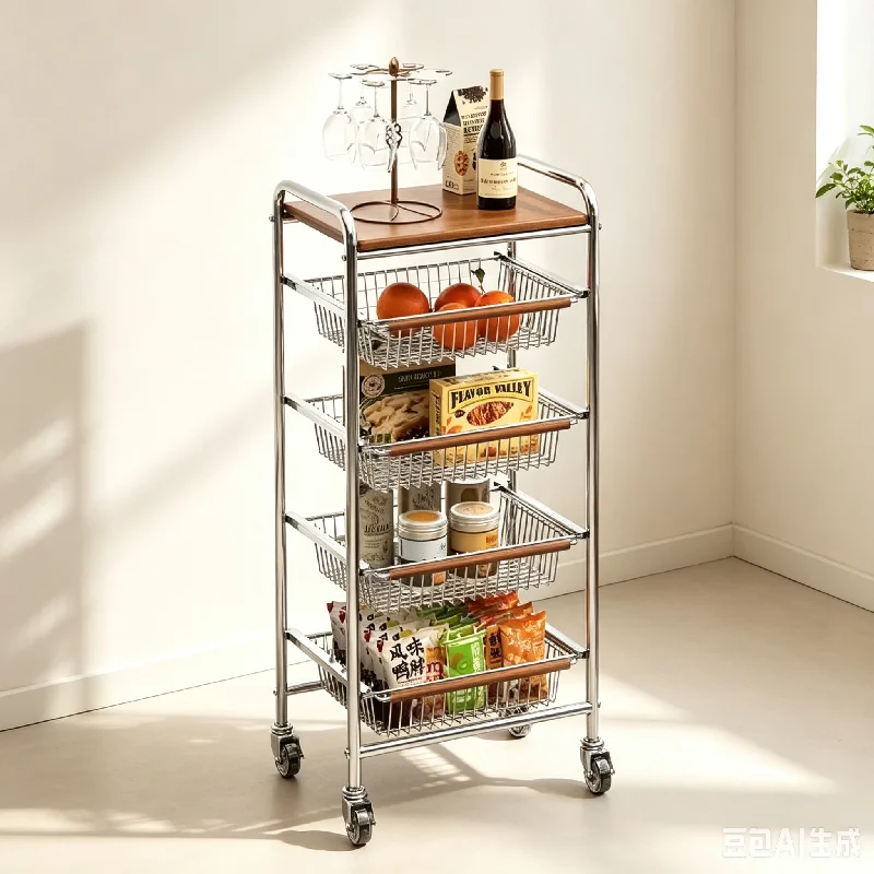 Middle times trolley cart for Restaurant house Dining room storage shelf partition move snacks storage sofa side narrow shelves