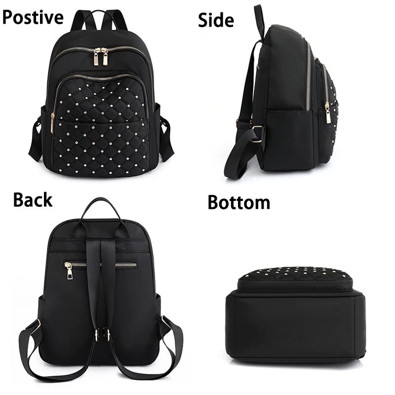 Lingge Rivet Nylon Fabric Design Large Capacity Three Layer Women\'s Backpack Senior Designer Brand Fashion 2023 Youth School Bag