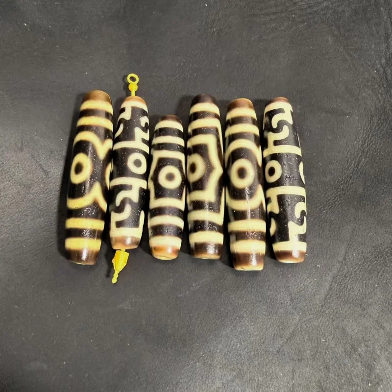 Tibetan Culture Old Yellow 3 Eyes Lotus Master 3-Eye Totem Old Agate Dzi Beads Male&Female Necklace Pendant DIY Main Bead