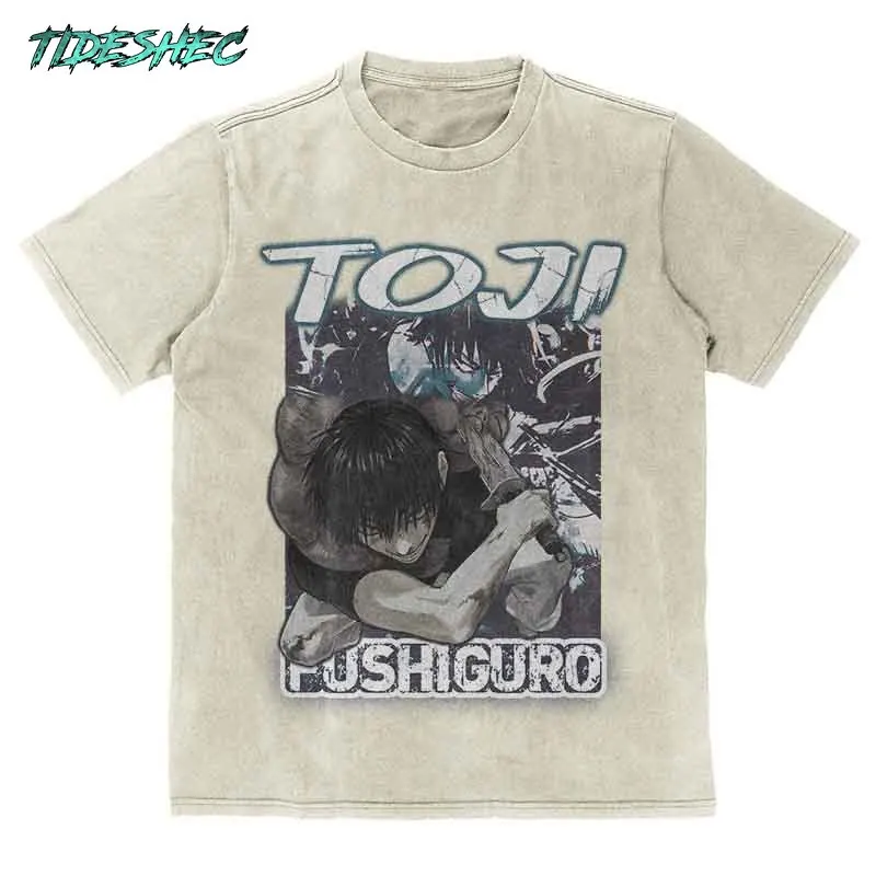 

Men's Comic Anime Printed T-Shirt Cartoon Character Washed Tee Shirt Retro Hip Hop Harajuku T Shirt Oversized Short Sleeves ZSHZ
