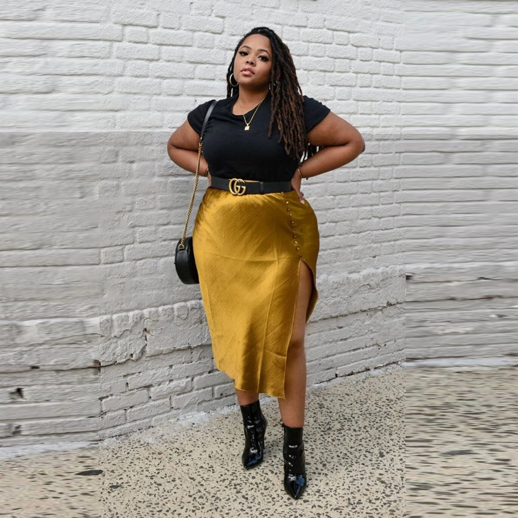 

Elegant Sexy High Slit Satin Pencil Skirt Women'S Summer Gold Lady Skirt Korean Fashion Black Gold Party Skirts Tight