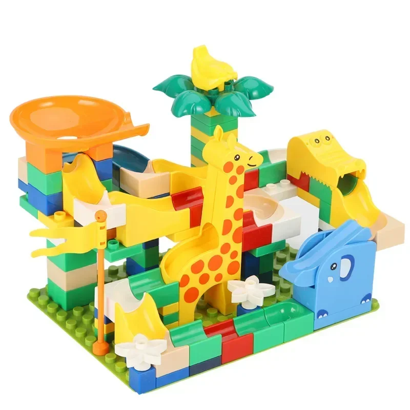 Big Size Bouwstenen Marmeren Ras Run Doolhof Games Compatibel Grote Bricks Running Bal Chute Giraffe Kids Gift Educatief Speelgoed