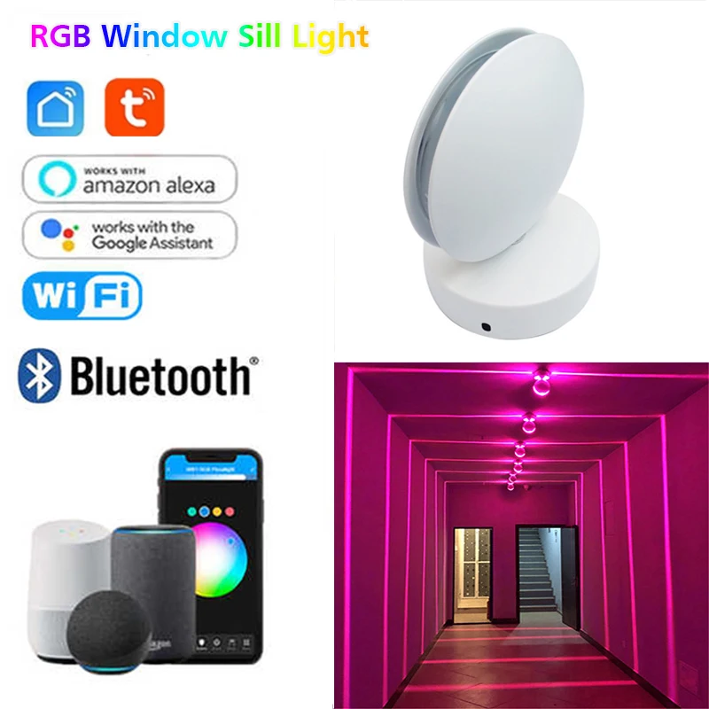 Smart RGB LED Window Sill Light, 360° Rotatable Corridor Aisle Door Frame Beam Ray Line Lights for Bedroom Aisle Bar Party