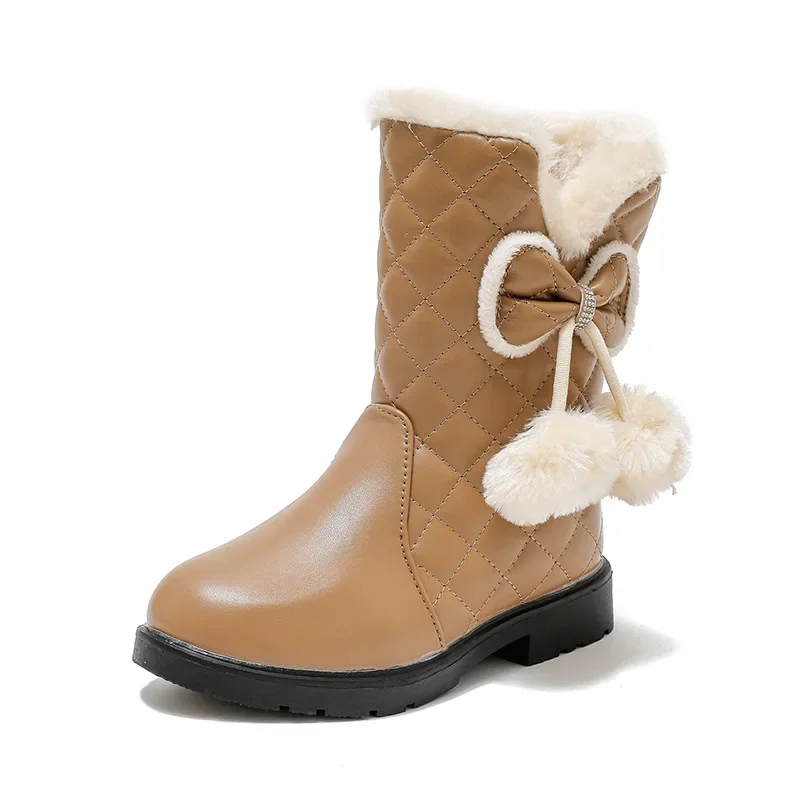 Conforto menina bota inverno novo estilo crianças bota de neve médio grande crianças antiderrapante princesa sapato de couro moda entressola bota