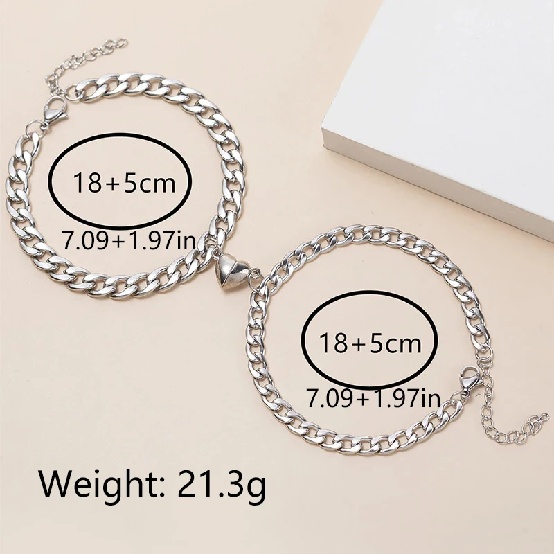 2Pcs/set Magnet Couple Bracelets Heart Attraction Bracelet Sliver Love Charm Simple Cuban Chains Key Lock Jewelry Gifts image 6