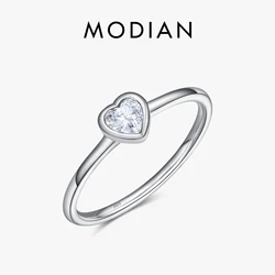 Modian New Fashion Real 925 Sterling Silver Clear Heart CZ Rings Classic Silver Finger Ring For Women Party Wedding jewelry Anel