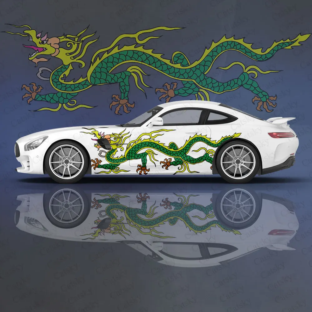 

Large Green Dragon Print 2pcs Truck Car Sticker Decal Hood Door Body Side Universal New Car Sticker Decoration Auto Accessories