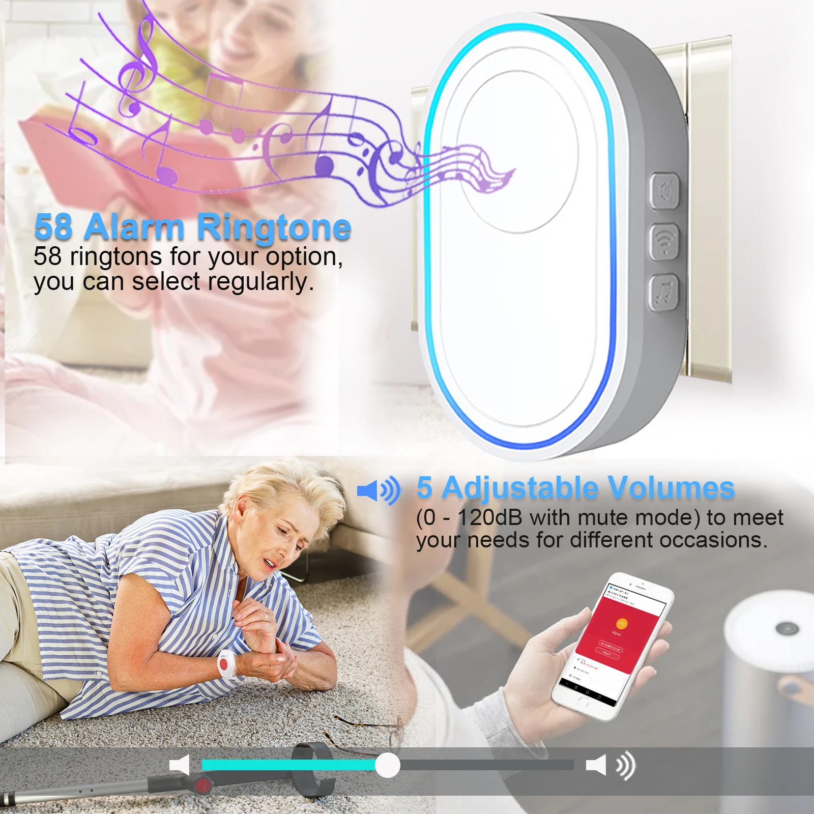 Topvico WIFI Panic Button for Elderly Alarm SOS Bracelet Watch Fall Alert Senior Emergency Call Wireless Caregiver Pager Tuya