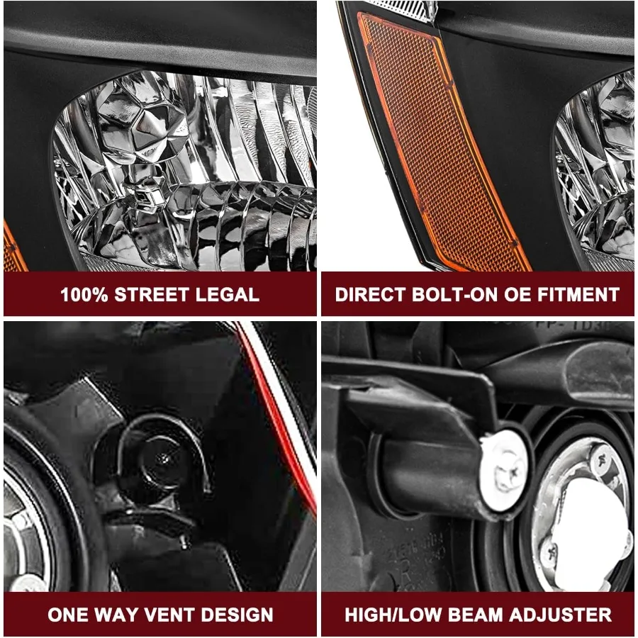 مجموعة المصابيح الأمامية متوافقة مع مبيت هوندا أكورد كروم 20032007 مع عاكس كهرماني للركاب وجانب السائق Appl
