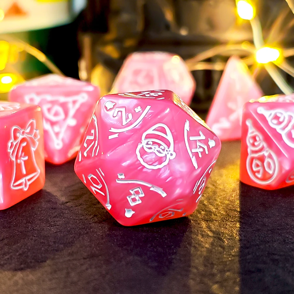 7Pcs/set Acrylic Christmas-themed Window Dice Cute Pattern Dice for Entertainment Home Decoration Tabletop Toy Accessory