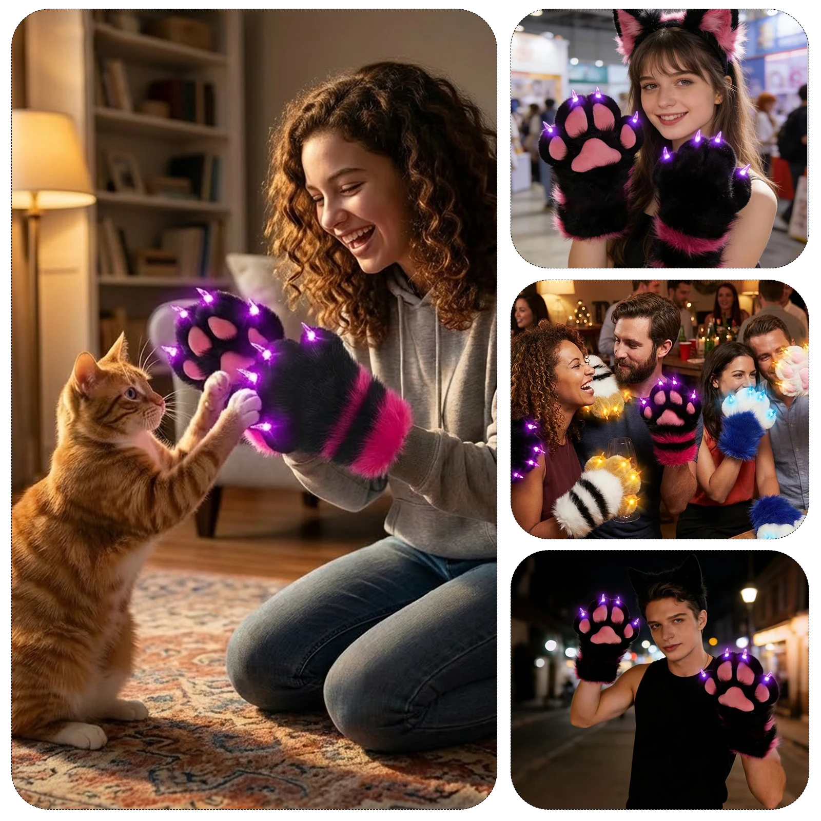 

Светящиеся перчатки-лапы с LED-подсветкой – крутой аксессуар для костюмированных вечеринок на Хэллоуин, подарки для подростков и старше.