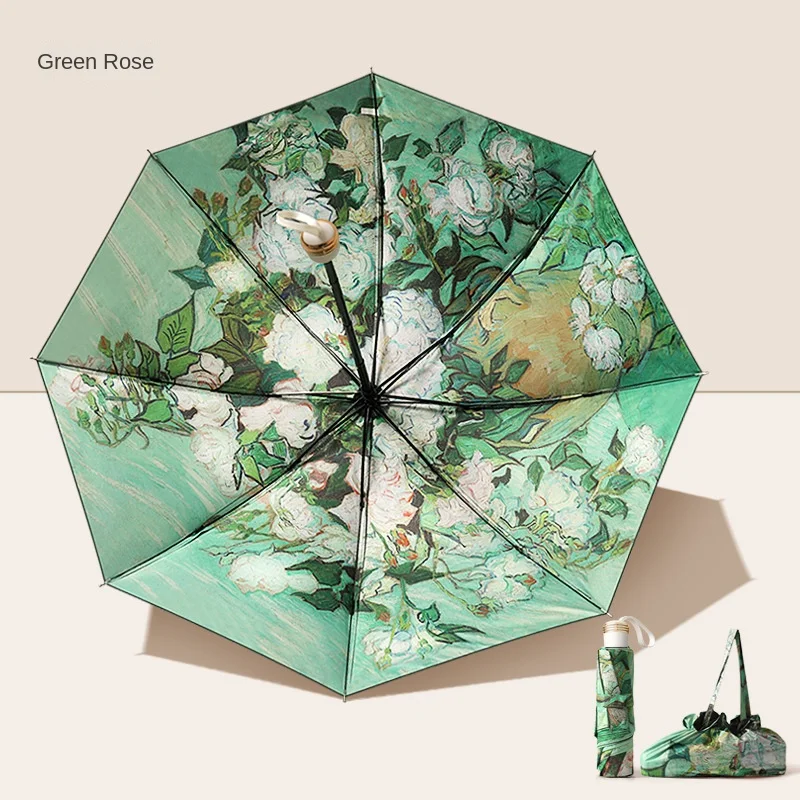 2024 New Sunny Rain Umbrella for Women Sunscreen Floral Sunshade HibiscusTriple Folding Umbrella Outdoor Travel Beach Umbrella