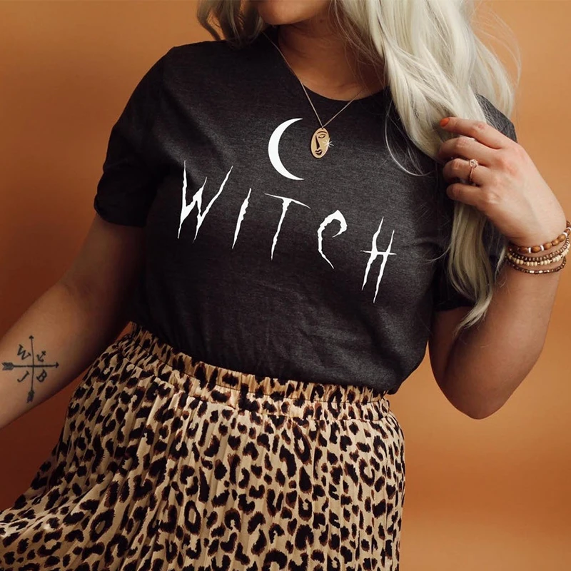 Moon Witch Graphic T Shirts Spooky Wicca T-shirt Cool Grunge Boho Halloween Streetwear Outfits Fashon  Top Dropshipping