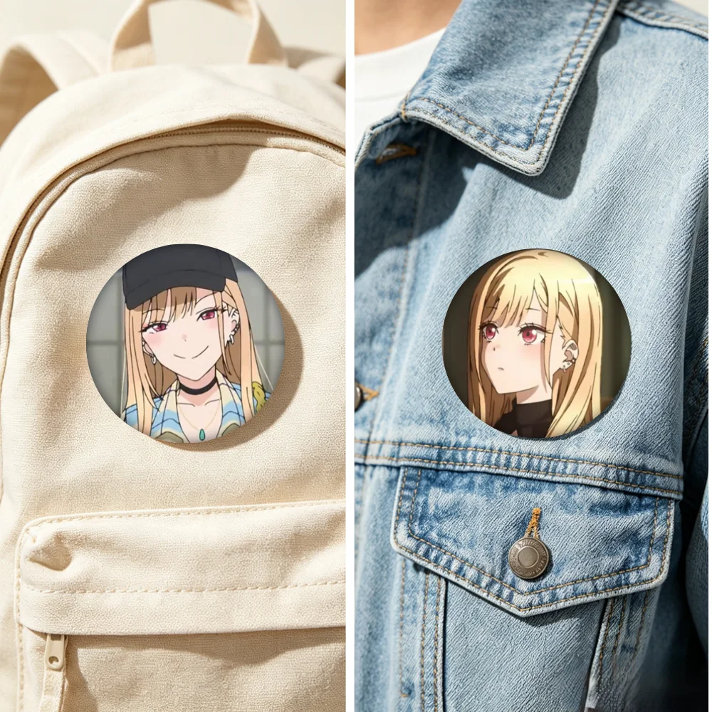 58mm My Dress‑Up Darling Metal Badge Round Brooch Pin Marin Kitagawa Lapel Pin Backpack Decor Anime Collectible Fan Gift