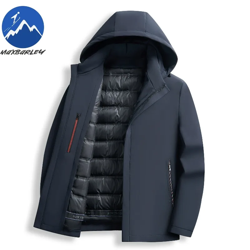 

Maxbarley Luxury Men Down Jacket Detachable Hooded Outdoor Working Warm Parka Comfortable Travel Winter Goose Down Padded Jacket