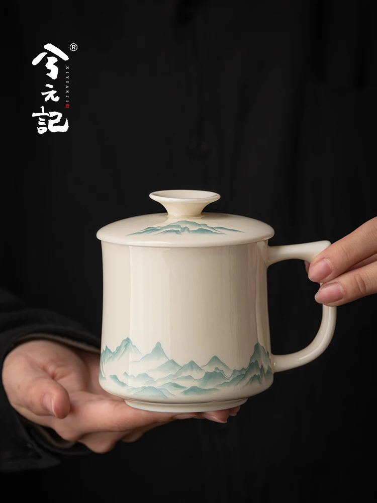 White Jade Porcelain Tea Cup Ceramic Household Office Water Glass Personal Good-looking with Lid