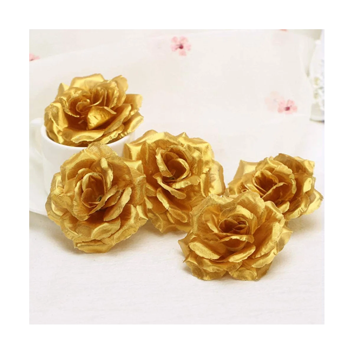 

Artificial Flowers Silk Rose Flower Heads,200Pcs for Hat Clothes Album Decoration, Wedding Decoration (Gold)