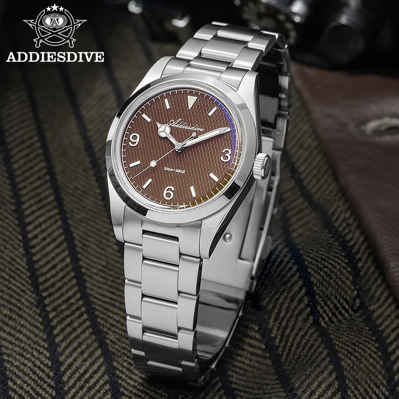 

ADDIESDIVE 36mm Retro Watch Luxury Bubber Domed Glass 100m Waterproodf Luminous 316L Stainless Steel Dress Quartz Wristwatch New