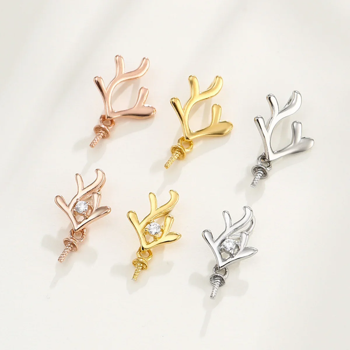 925 Sterling Silver Classic Antler Pendant Base Settings 5-12mm Bead DIY Necklace Charms Jewelry Making Finding