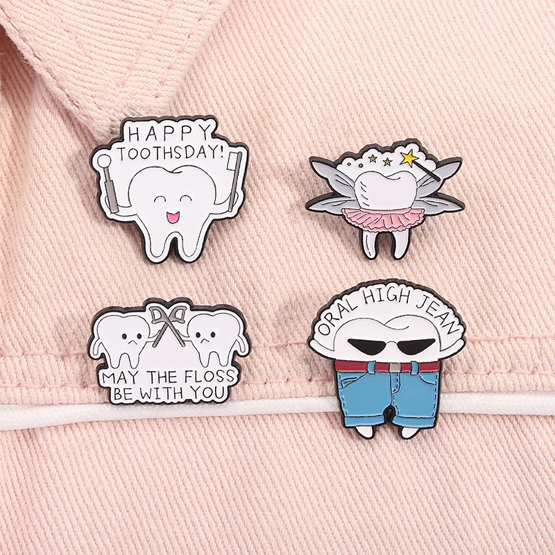 Cartoon Zähne Zahnpflege Emaille Pin May The Floss Be With You Happy Toothsday Metall Broschen Revers Abzeichen Schmuck Geschenke
