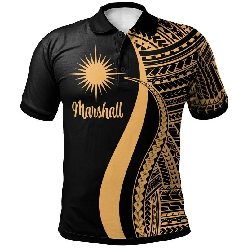 Marshall Islands Flag Map 3D Printed Polo Shirts For Men Clothes Fashion National Emblem POLO Shirt Casual Hawaii Short Sleeve