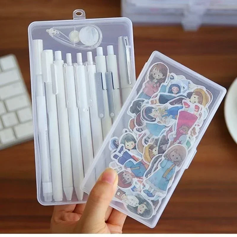 1Pcs Stationery Holder Stickers Office Plastic Storage Box Organizer Manual Account Container Tool Case Mini Transparent Box image 3