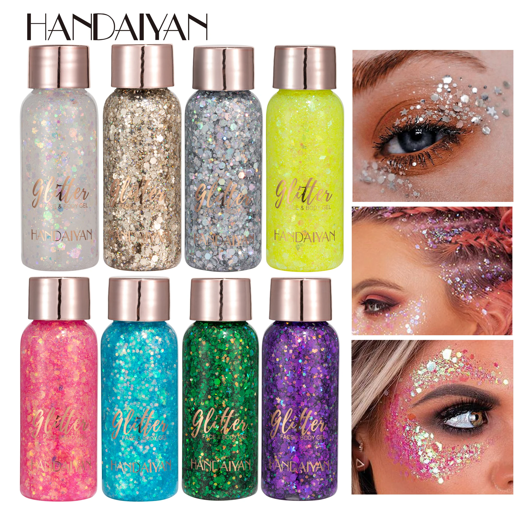 HANDAIYAN 3 colors set gel glittering mermaid face and body glitter, stage performance festival glitter gel, female body glitter