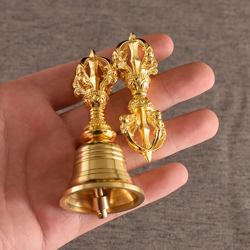 Luxury Gold Vajra Bell Pestle Nepal Brass Handheld Wind Chime Mini Tibetan Bells Chimes Buddhist Supplies Meditation Tools Gifts