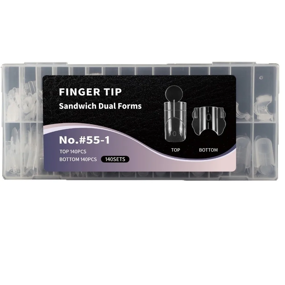 280pcs 14 Sizes Sandwich Dual Nail Forms Reusable Transparent Nail Extension Forms Double-Layer Square Oval