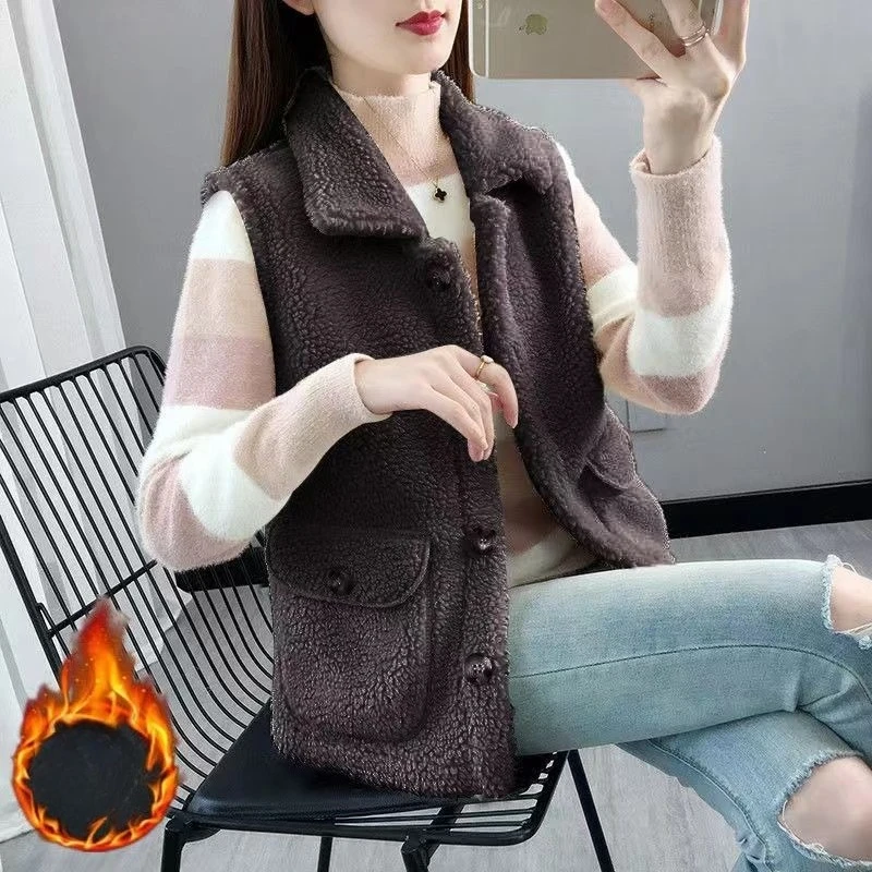 

Women's Autumn Winter Lamb's Wool Vest​ Particle Fleece Lined One Piece Jacket​ Trendy Integrated Design for Casual